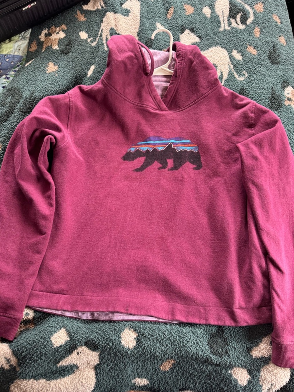 Women’s Hooded Patagonia Sweatshirt - Berry Pink Bear Graphic